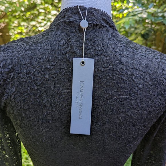 JONATHAN SIMKHAI Stretch Lace Bodysuit Long Sleeves in Semi Sheer Black Sz Small - Picture 6 of 11